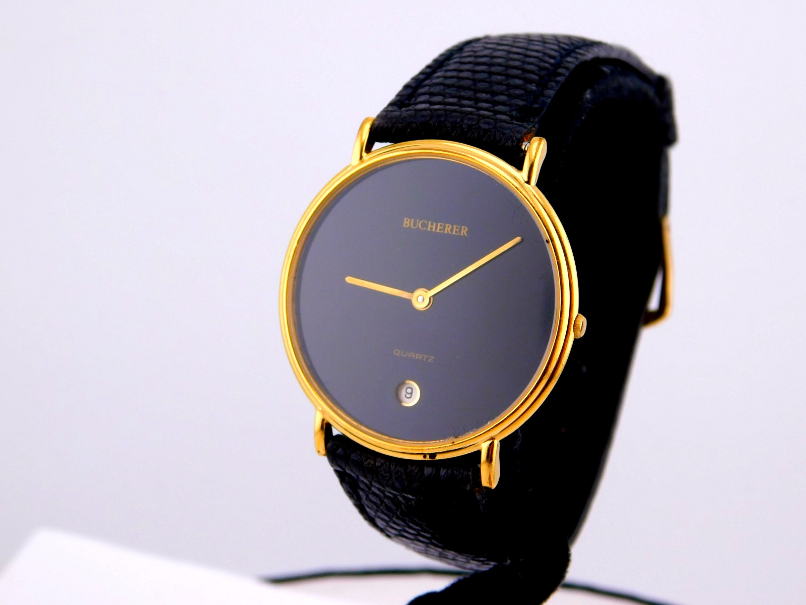 VINTAGE BUCHERER -PEQUIGNET SWISS QUARTZ 18K GOLD PLATE MENS WATCH SERVICED 80s