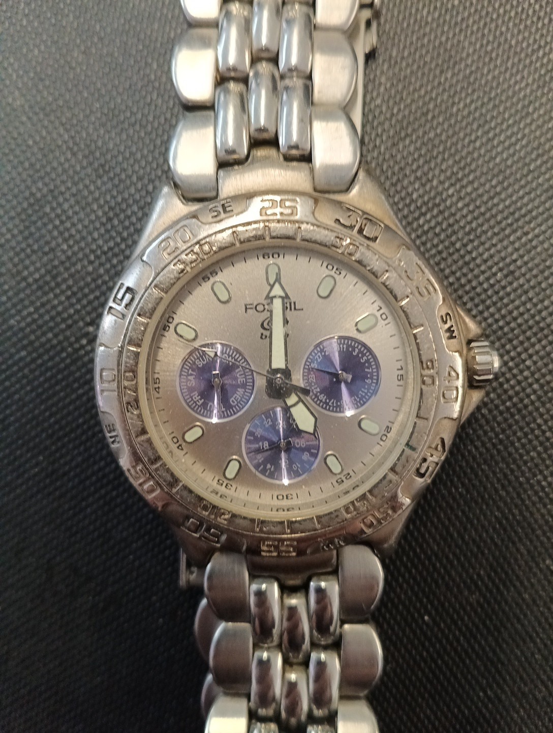 FOSSIL Blue BQ-8775 Silver Tone Quartz Analog Men’s Watch Sz. 8” Needs BaT HJ78