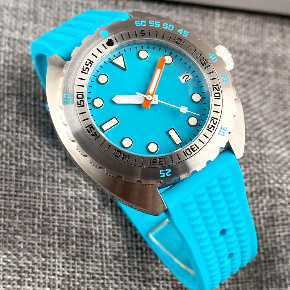 42mm Domed Sapphire Glass Men NH35A Automatic Watch 200M Diver Blue Sterile Dial