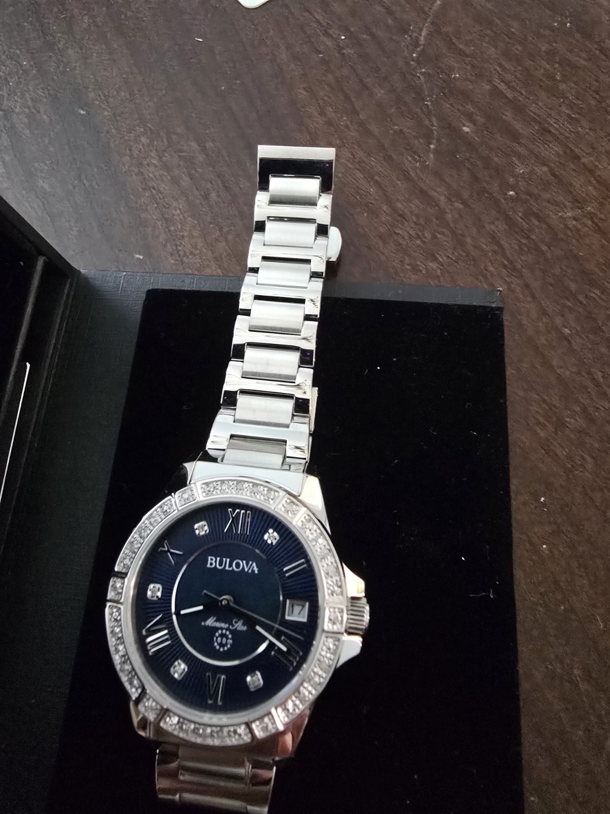 96R215 BULOVA MARINE STAR DIAMOND BLUE DIAL STAINLESS STEEL WOMEN’S WATCH
