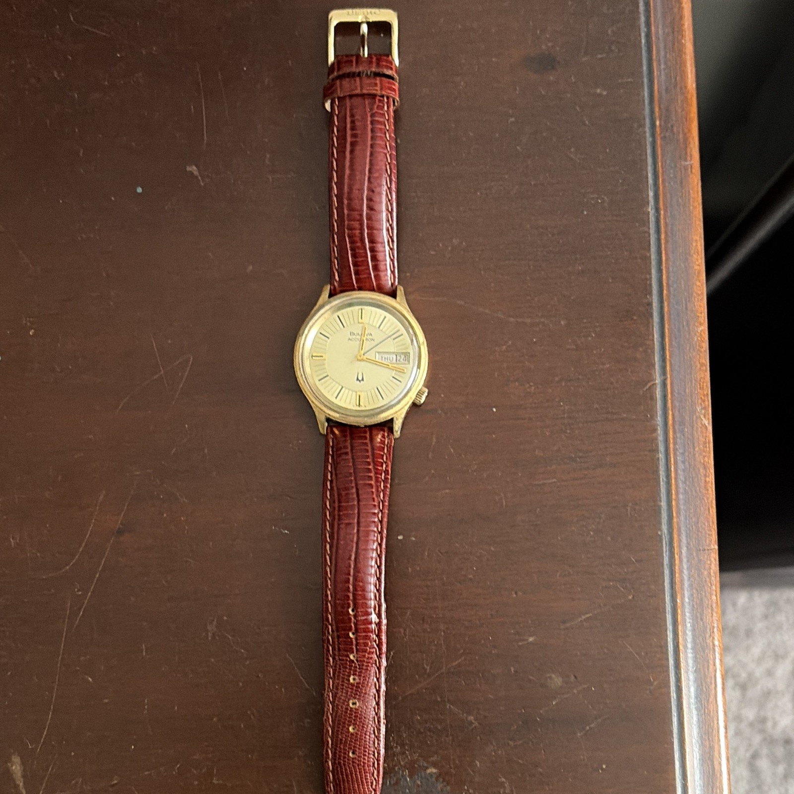 Bulova Accutron Vintage Men’s Day/Date Tuning Fork Gold Dial 36-39mm