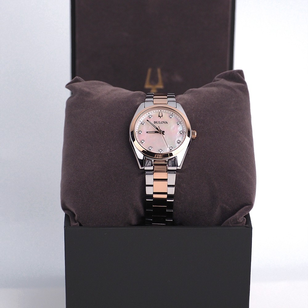 Bulova Surveyor Diamond 98P207 Mother of Pearl Dial Rose Gold Band Women’s Watch