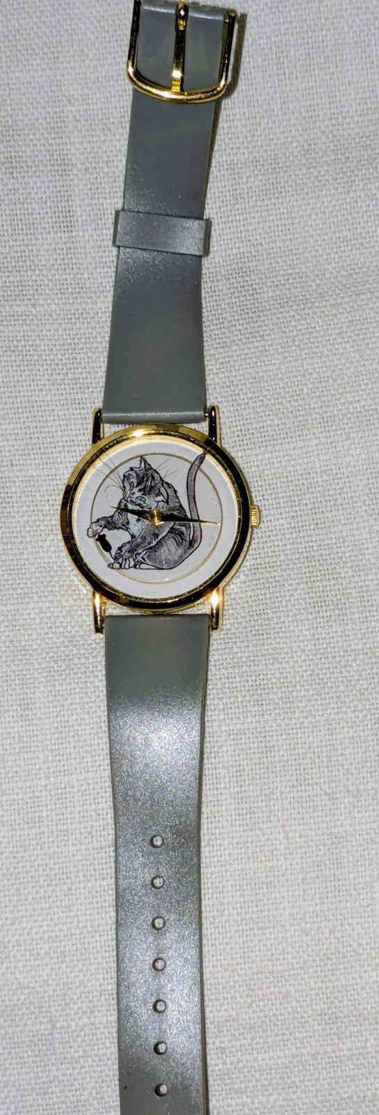 Vintage 1980’s Cat & Mouse Rotating Watch Gray Watch Band Unisex