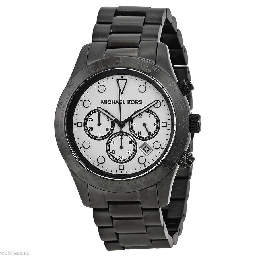 New Michael Kors Chronograph Black Steel Bracelet Watch MK6083