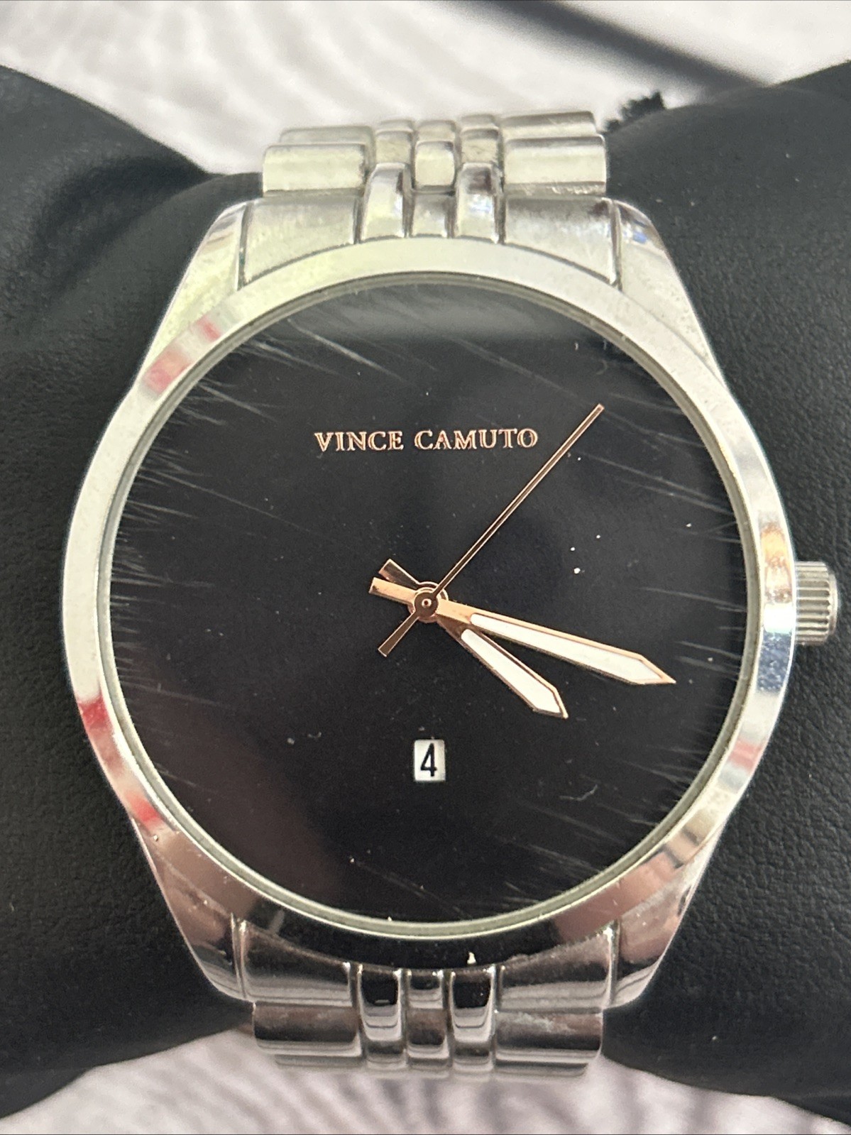 Vince Camuto Silver Tone Black Dial Men’s Quartz Watch