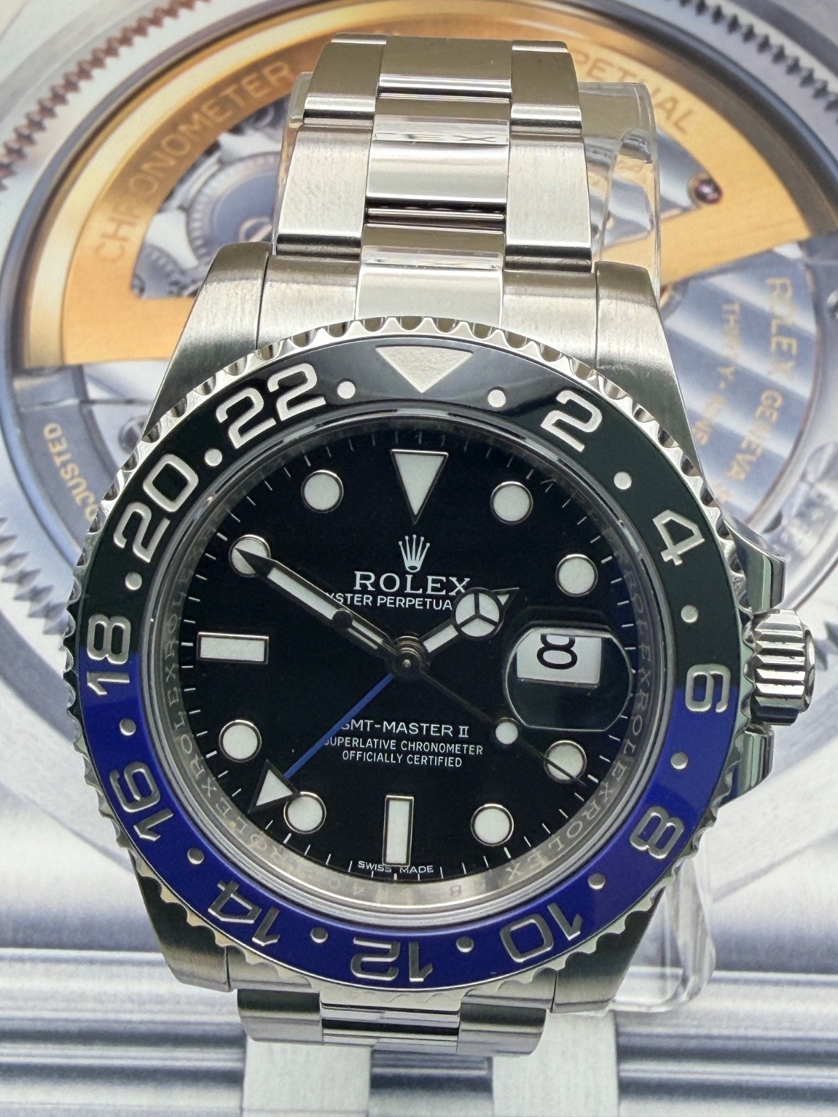 Rolex GMT-Master II 116710BLNR Silver Oyster Bracelet with Blue and Black Bezel