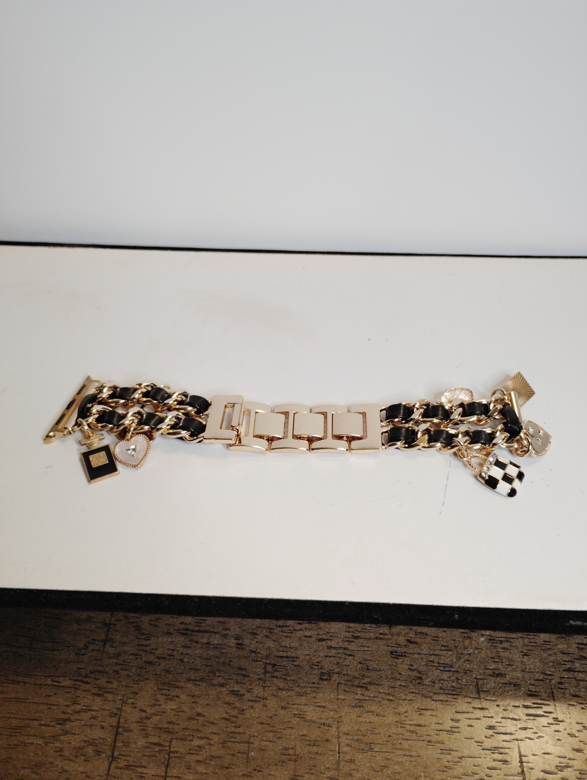 Gold-Tone Charm Apple Watch Bracelet Band with Black Accents