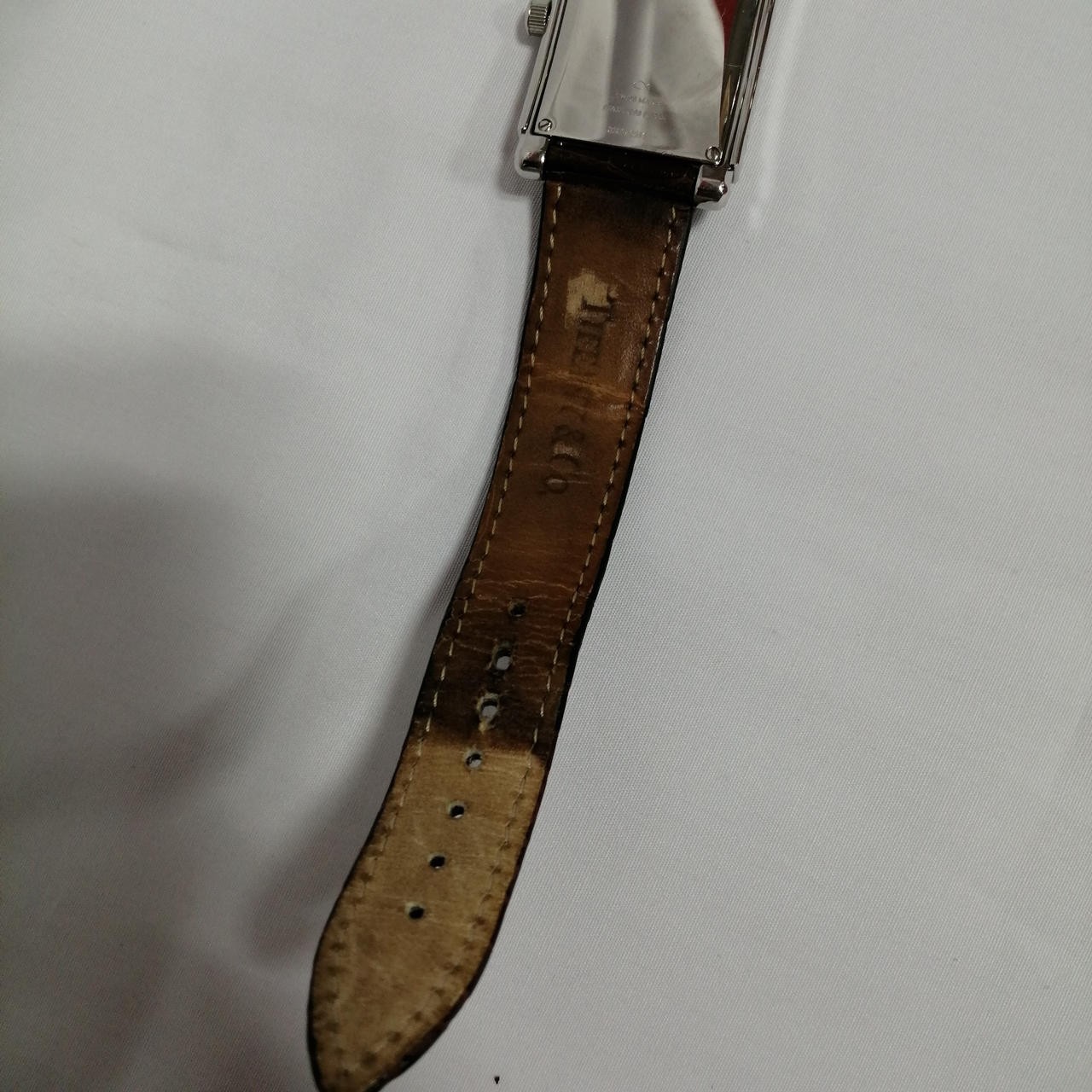 [B1N] Tiffany & Co. Grand Quartz Rectangular Silver Brown Leather Watch [x9w]