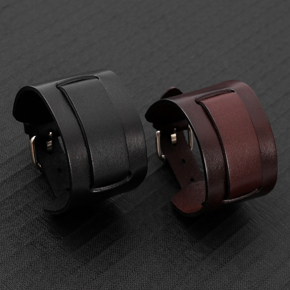 Men’s Punk Wide Genuine Leather Belt Wristband Bangle Cuff Bracelet Adjustable