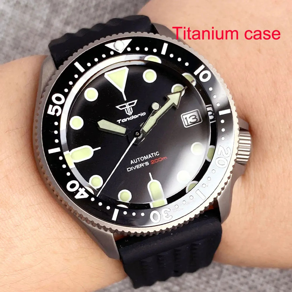Tandorio New 20ATM 37mm SKX Style Diver Titanium Automatic Watch Sapphire Glass