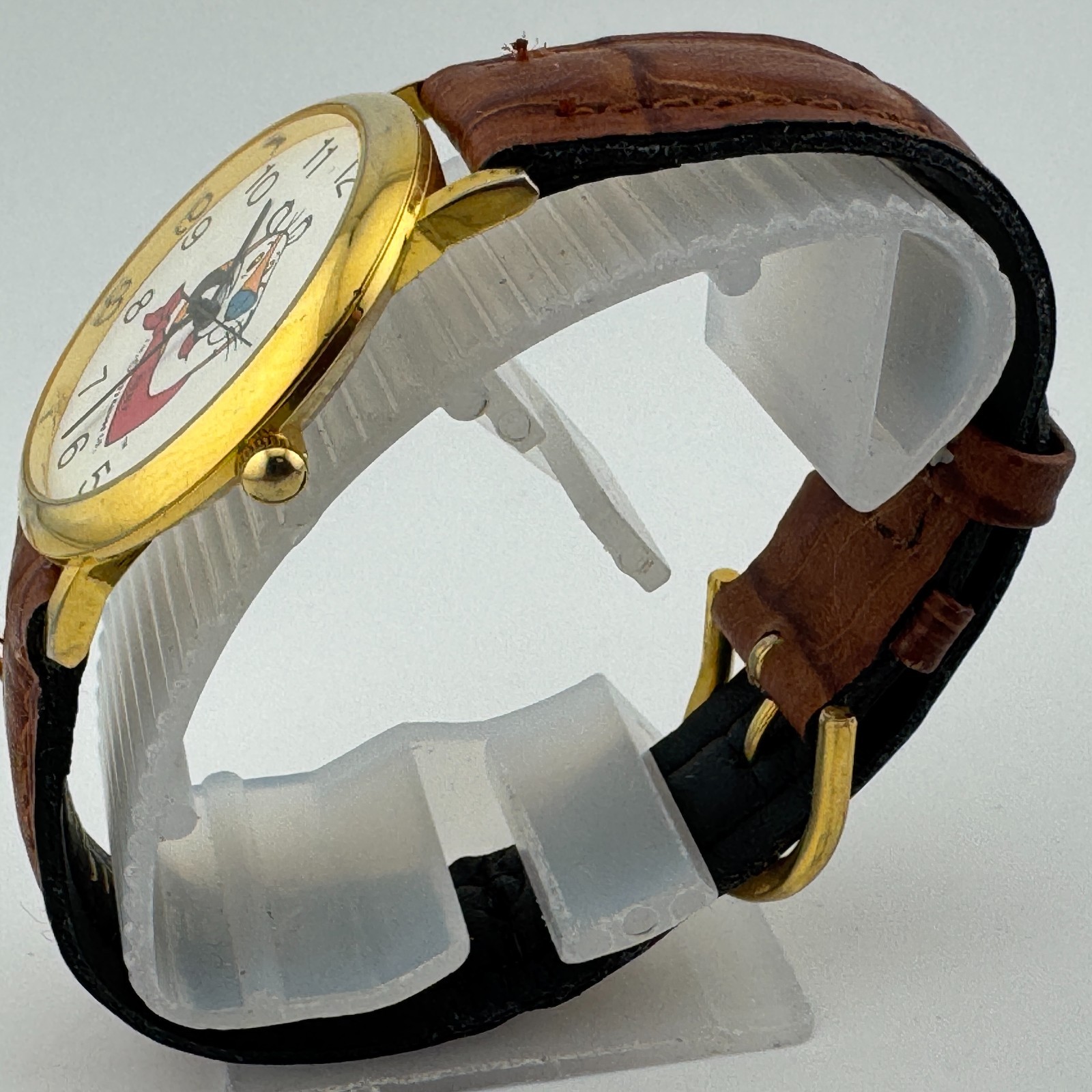 Vintage Kellogg Tony Quartz Watch Men Gold Tone Leather Thin Analog New Battery