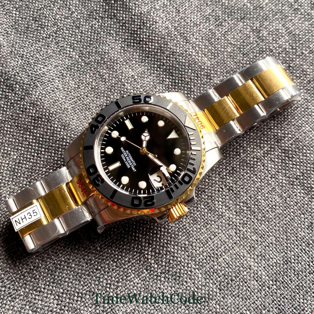 NH35A Gold Plated Mens Automatic Watch 40mm Black Dial Sapphire Crystal Date