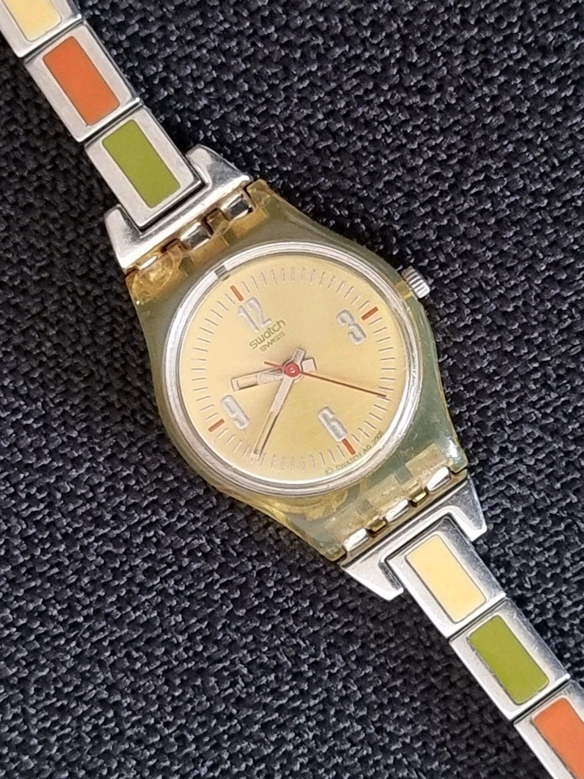 SWATCH LADY WATCH CHAMPAGNE ORANGE & GREY DIAL STEEL MIX A 2005 VINTAGE CLASSIC