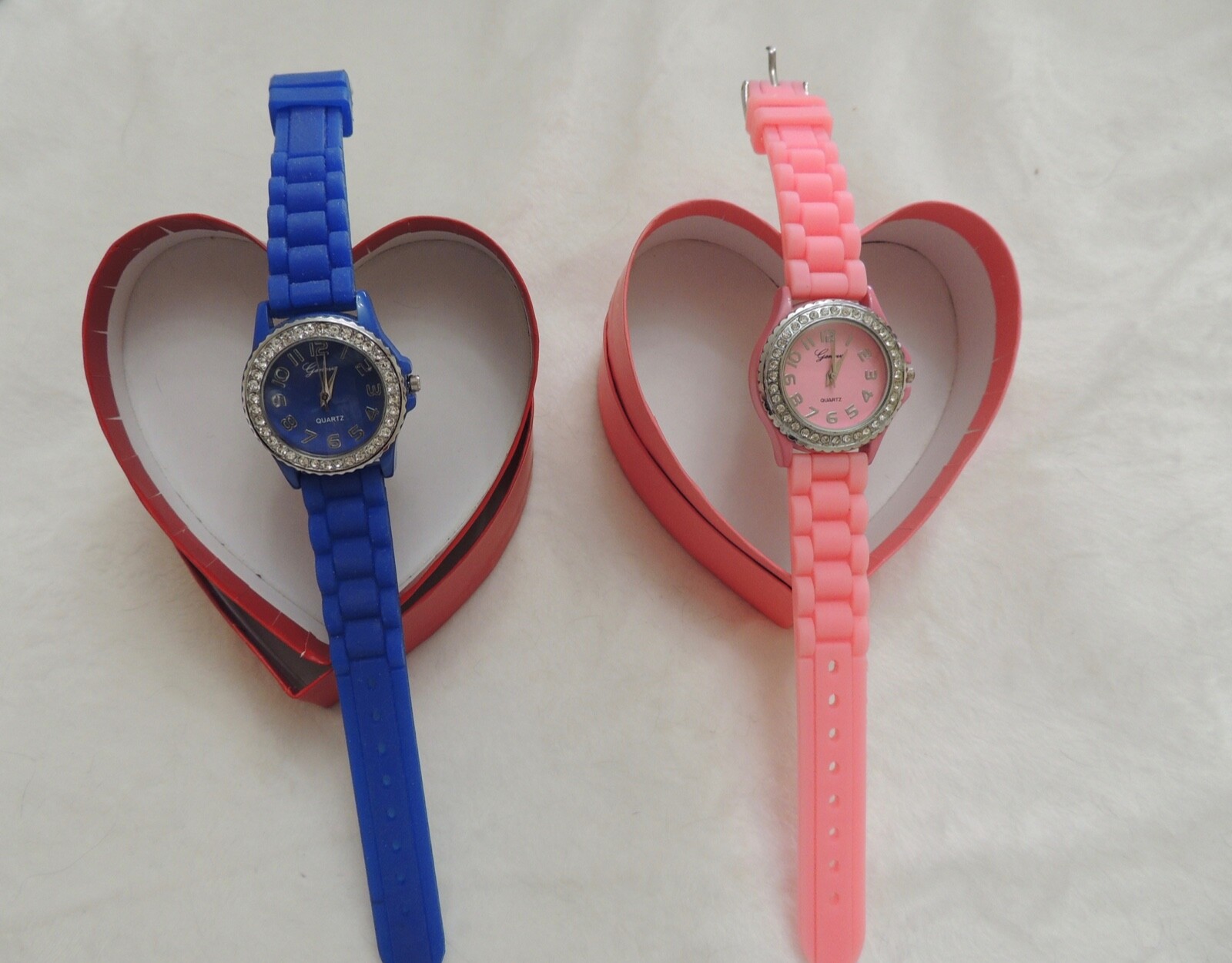 Lot of 2 kid/teen Geneva, rhinestone watches with silicone jelly bands