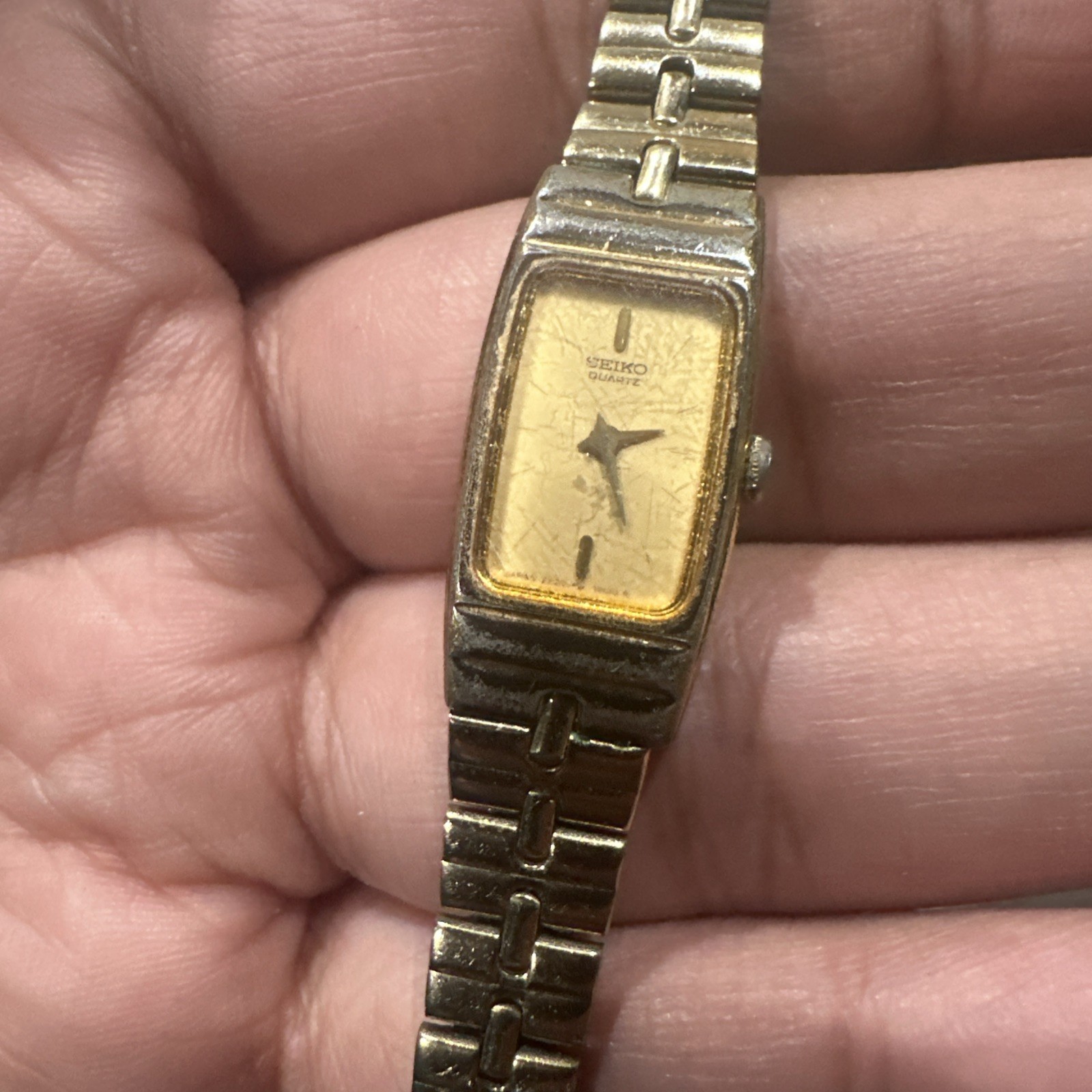 Working Vintage Seiko Women’s 13mm Gold Tone Bracelet Watch 2e20-6500 Fit 6.5in