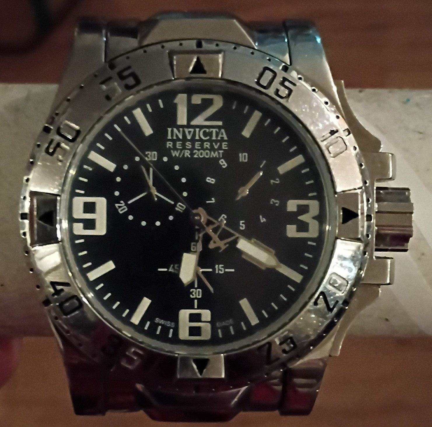 Invicta Reserve Men’s Quartz Chronograph 50mm Black Dial SS Silver 200m
