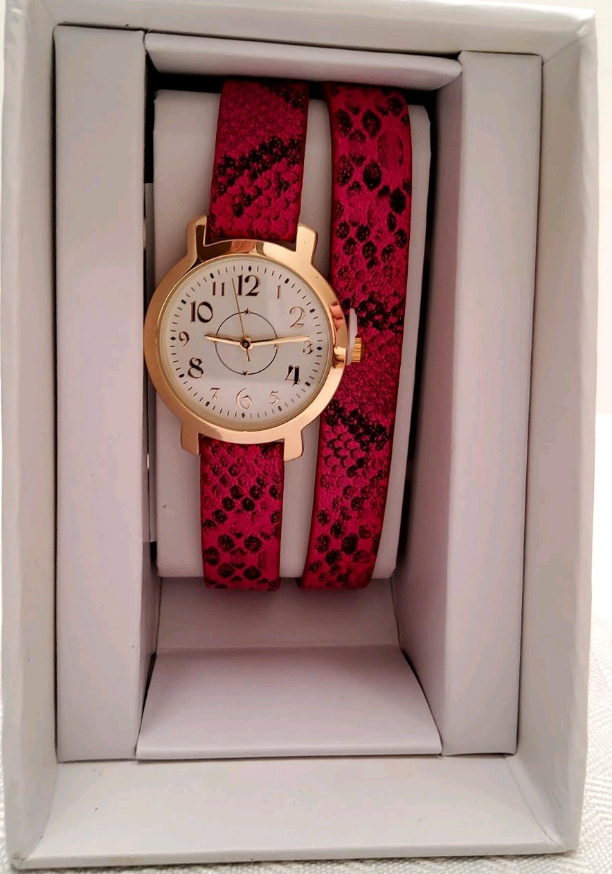 Xhilaration Pink/Black Pebble Band Wrist Watch Gold Toned Face (103)