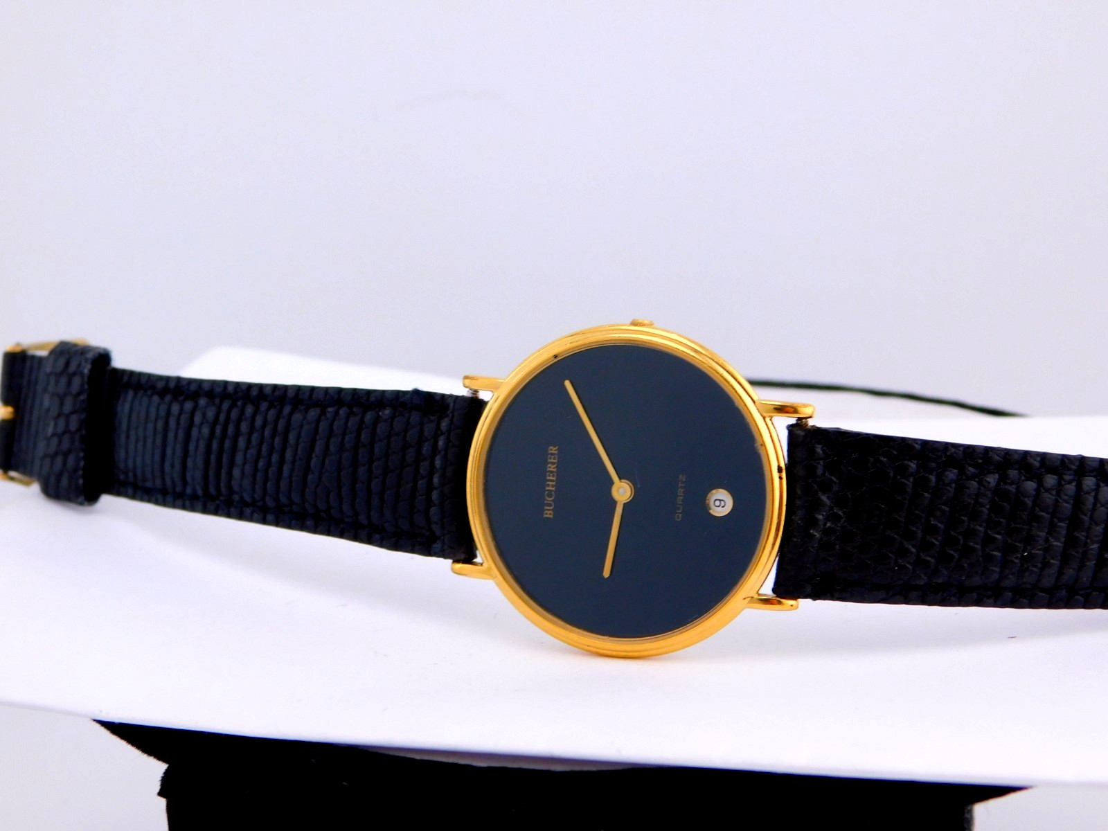 VINTAGE BUCHERER -PEQUIGNET SWISS QUARTZ 18K GOLD PLATE MENS WATCH SERVICED 80s