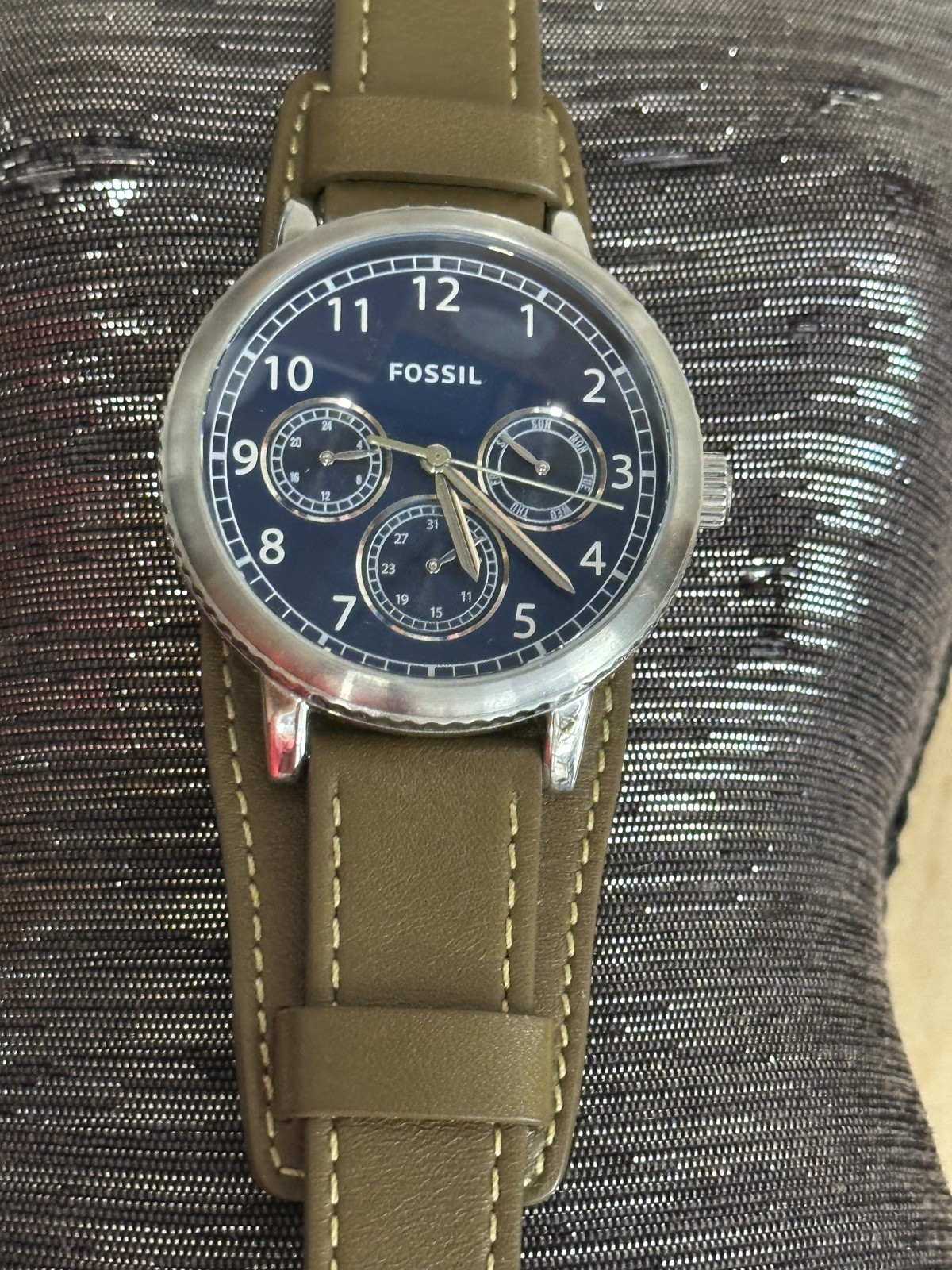 AUTHENTIC FOSSIL AIRLIFT SILVER BLUE OLIVE GREEN LEATHER BAND MEN’S BQ2734 WATCH