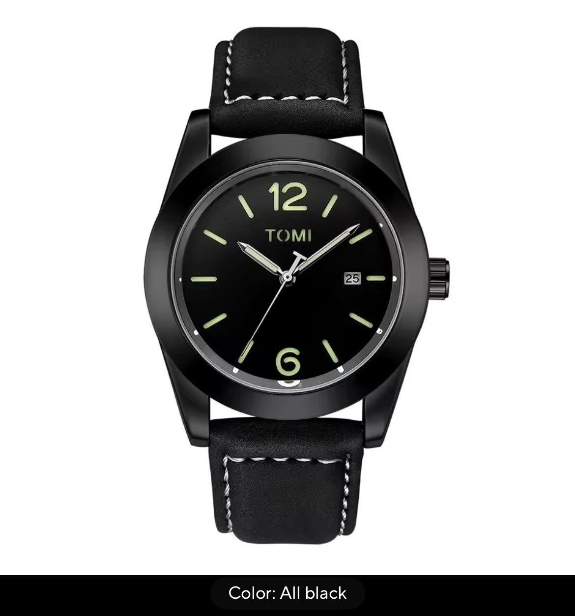 TOMI Luxury Men’s Minimalist Style Quartz Watch Leather Strap 3ATM Date