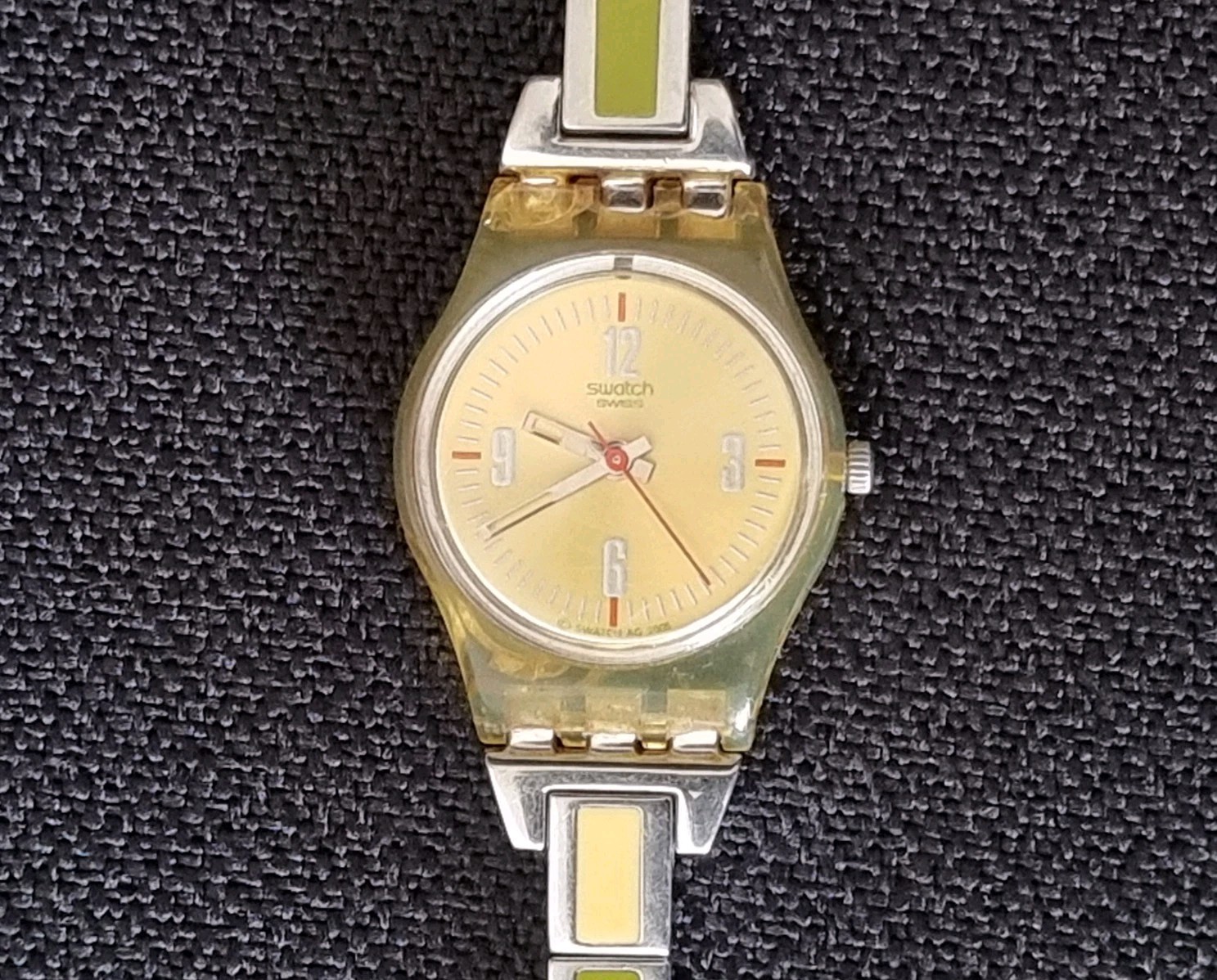 SWATCH LADY WATCH CHAMPAGNE ORANGE & GREY DIAL STEEL MIX A 2005 VINTAGE CLASSIC