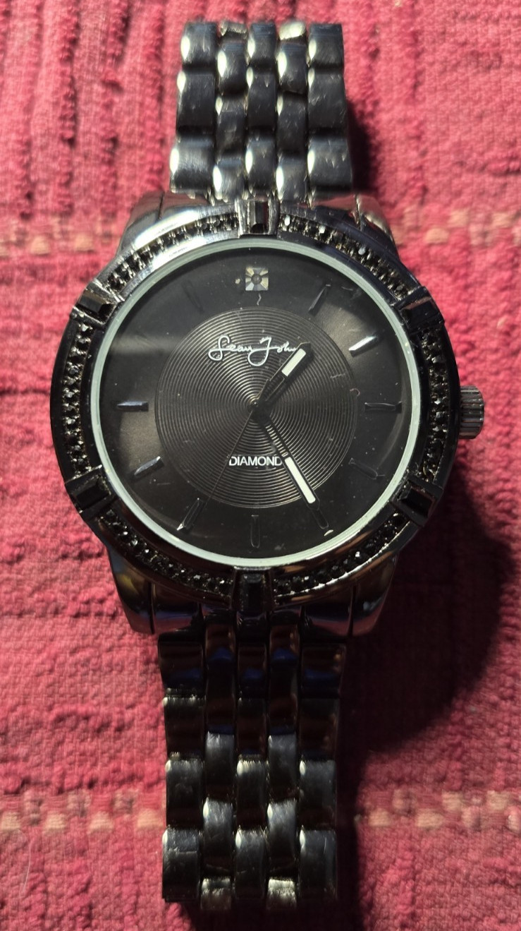 Sean John Diamond Black Gunmetal Diamond Encrusted Mens Watch Tested New Battery