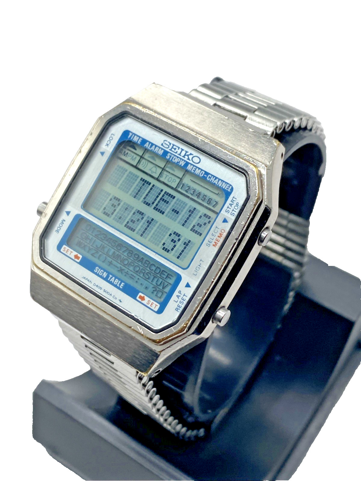 1985 Seiko Watch D409-5000 Sign Table Silver Digital LCD Not working Parts Only