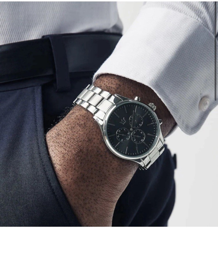 Men’s Watch Black NEXT Silver Dial Silver Tone Bracelet in Box 22 cm wrist