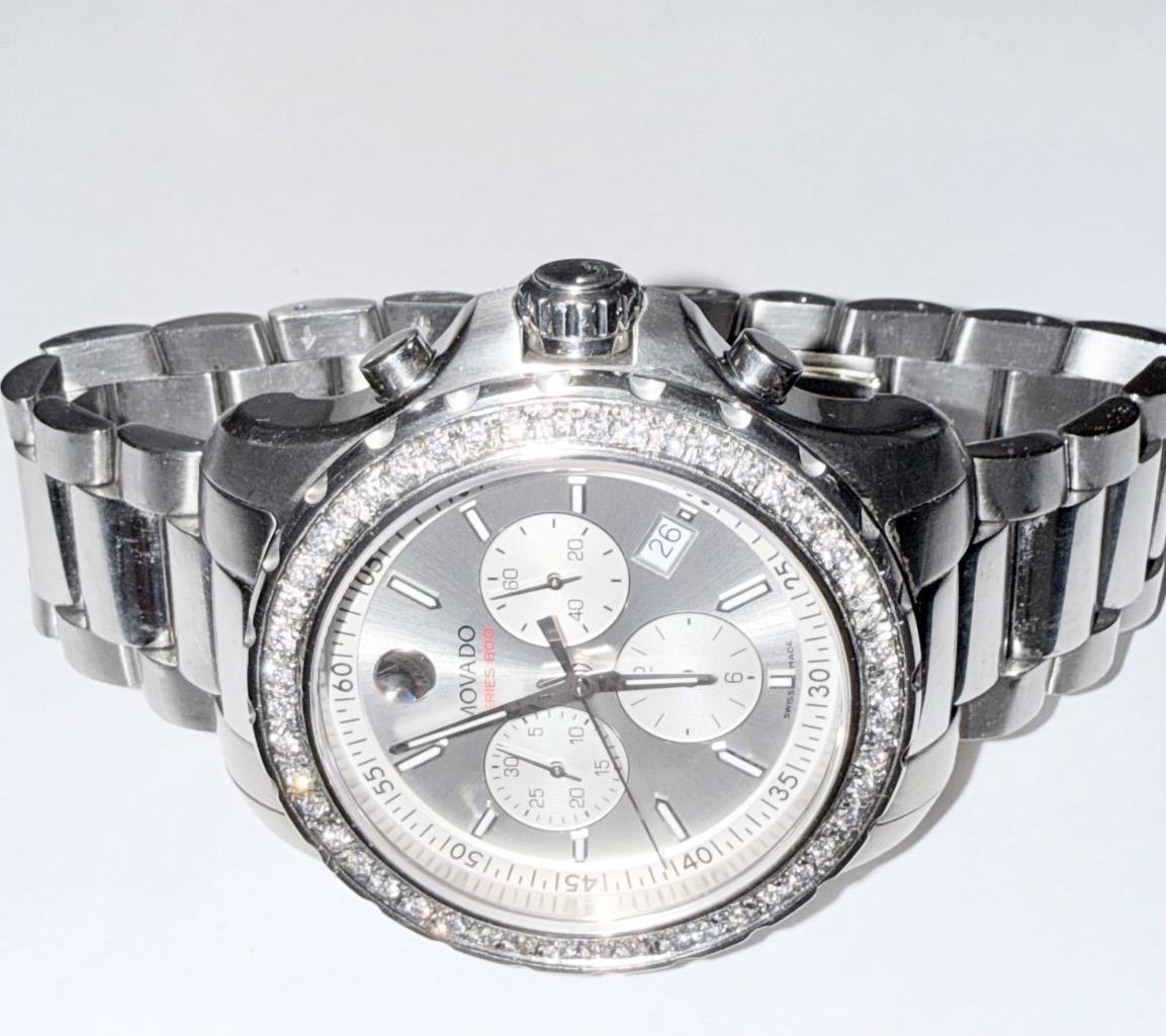 MOVADO MENS SERIES 800 CHRONOGRAPH LAB GROWN DIAMOND WATCH