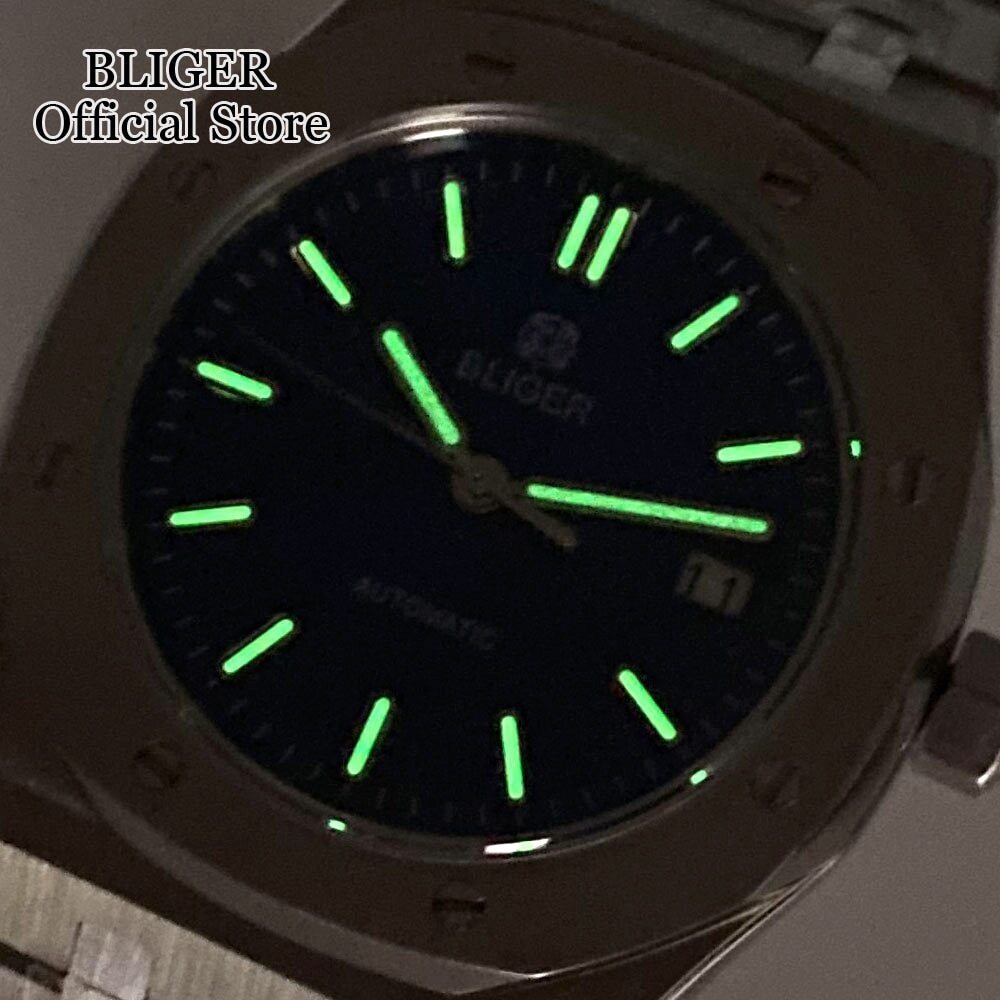 BLIGER Luxury PVD Black Square Japan NH35 41mm Sapphire Gray Blue Dial Men Watch