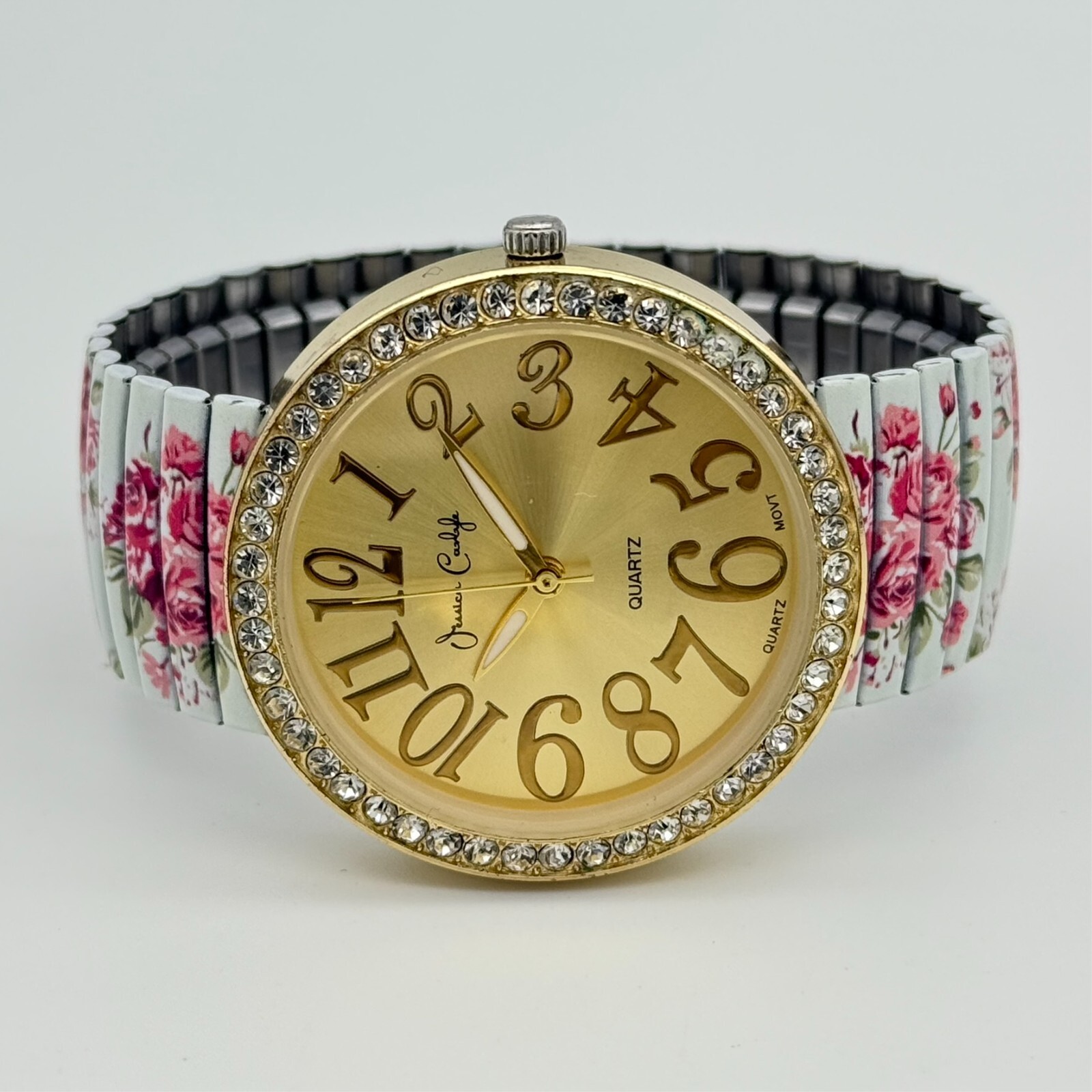 Women’s JESSICA CARLYLE Gold Tone, White/Pink Floral Flex Bracelet Watch, 38mm