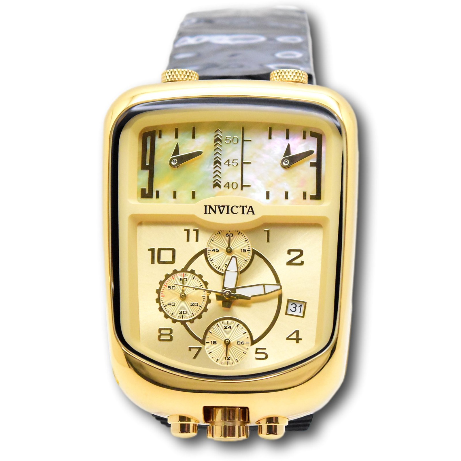 Invicta S1 Rally Dualshift Men’s 42mm Gold Triple Time Chrono Watch 49634
