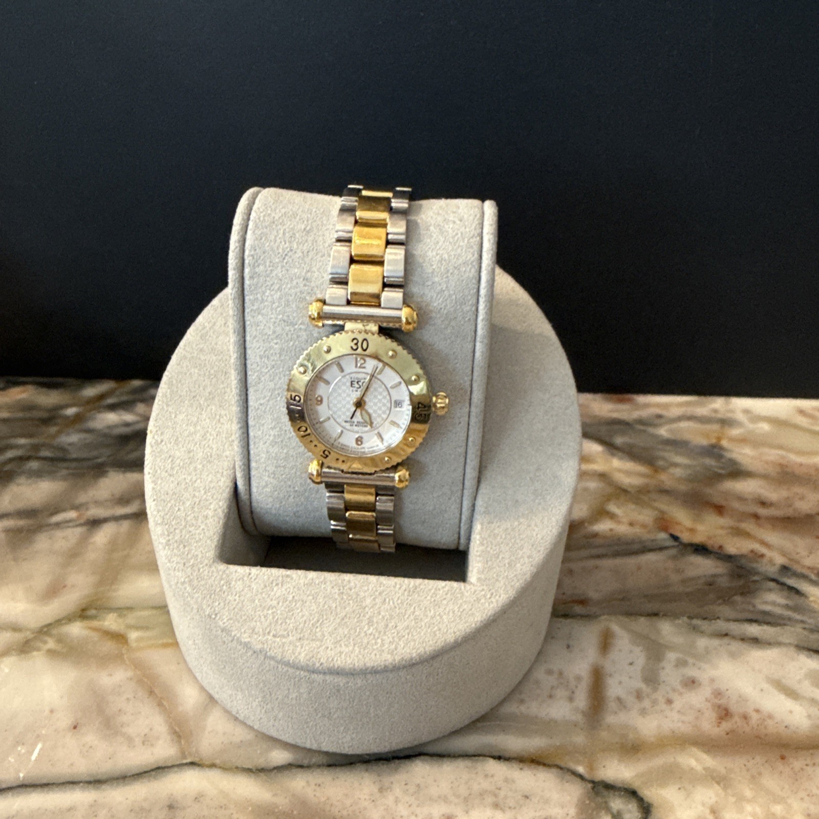 ESQ Swiss Esquire Movado – 100455 Quartz Watch- 24 mm-White-Silver/Gold Tone