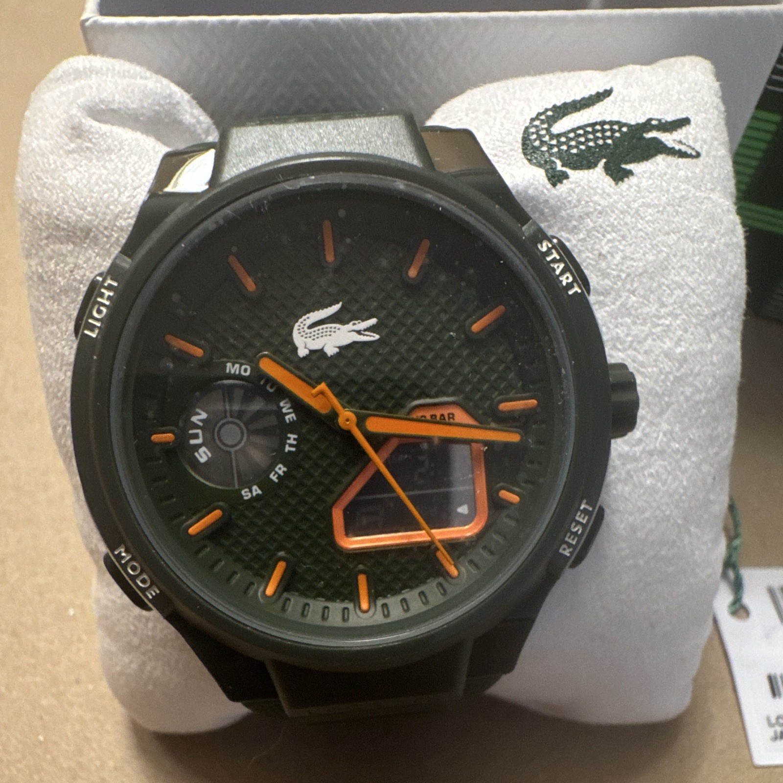 Lacoste Quartz Analog-Digital 42mm Green Dial Silicone Strap 30m Watch w/ Box