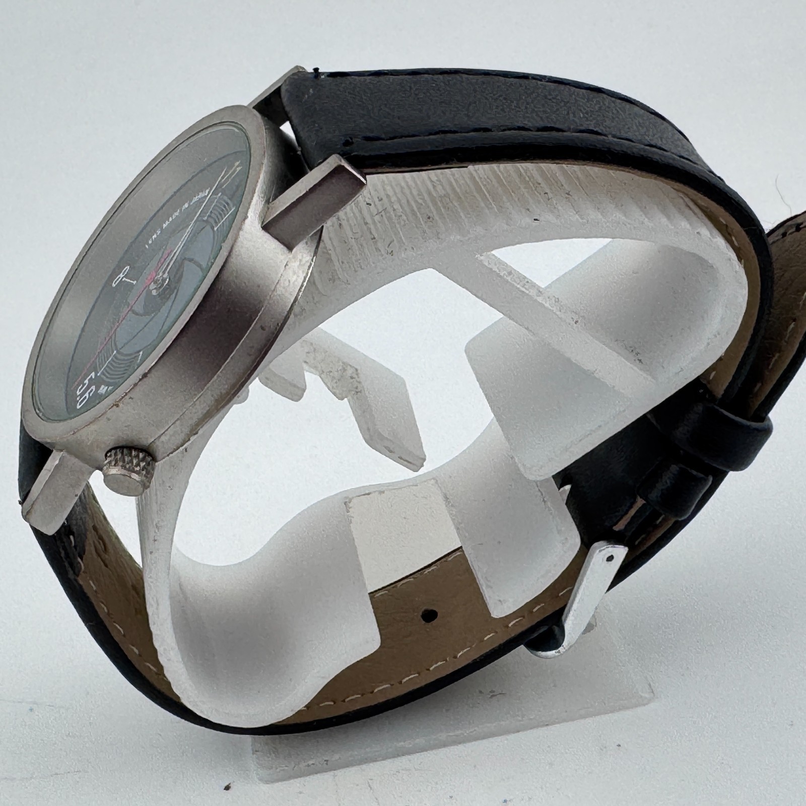 VTG Tempus Fugit Quartz Watch Unisex Silver Lens Dial Leather Analog New Battery