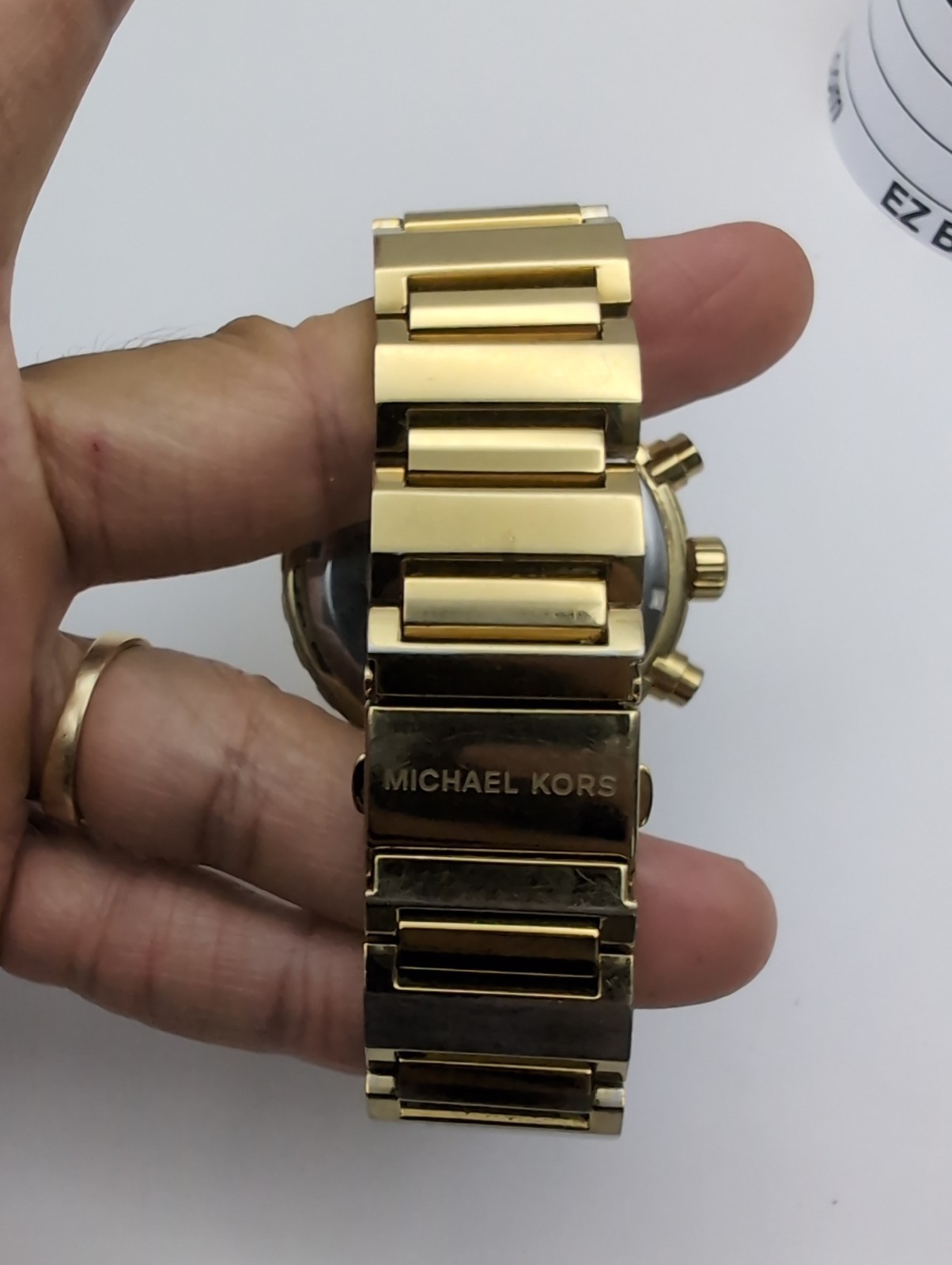 Michael Kors MK-5789 Mop Dial Chronograph Date Quartz Gold Bracelet new battery