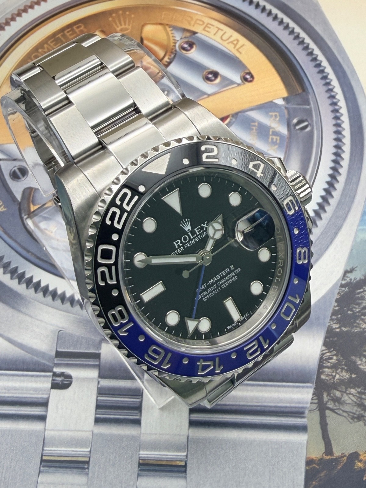 Rolex GMT-Master II 116710BLNR Silver Oyster Bracelet with Blue and Black Bezel