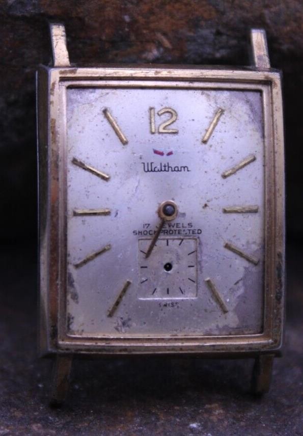WALTHAM 17j SWISS TANK WATCH 23.4×35.7mm CASE 17.5mm LUG FOR REPAIR (BI)