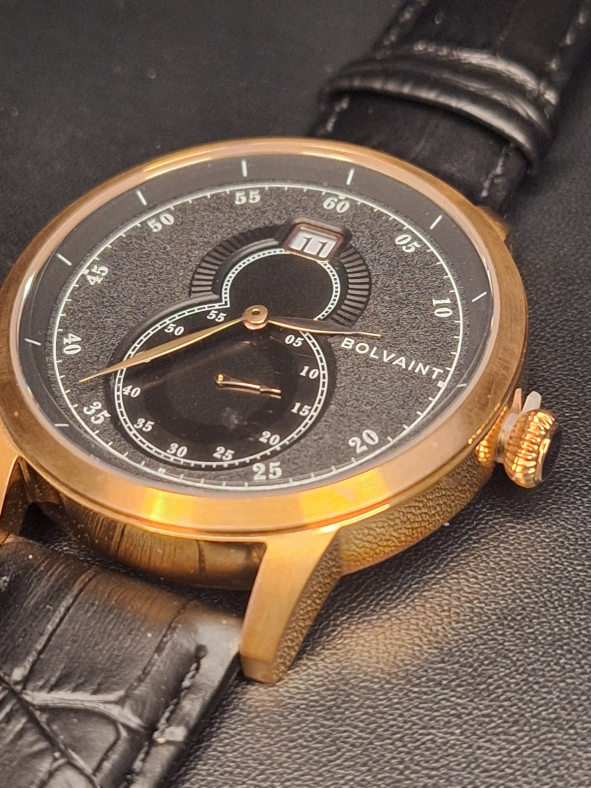 Bolvaint Tempus Noir Rose Gold Men’s Watch Black Dial Leather Quartz Date
