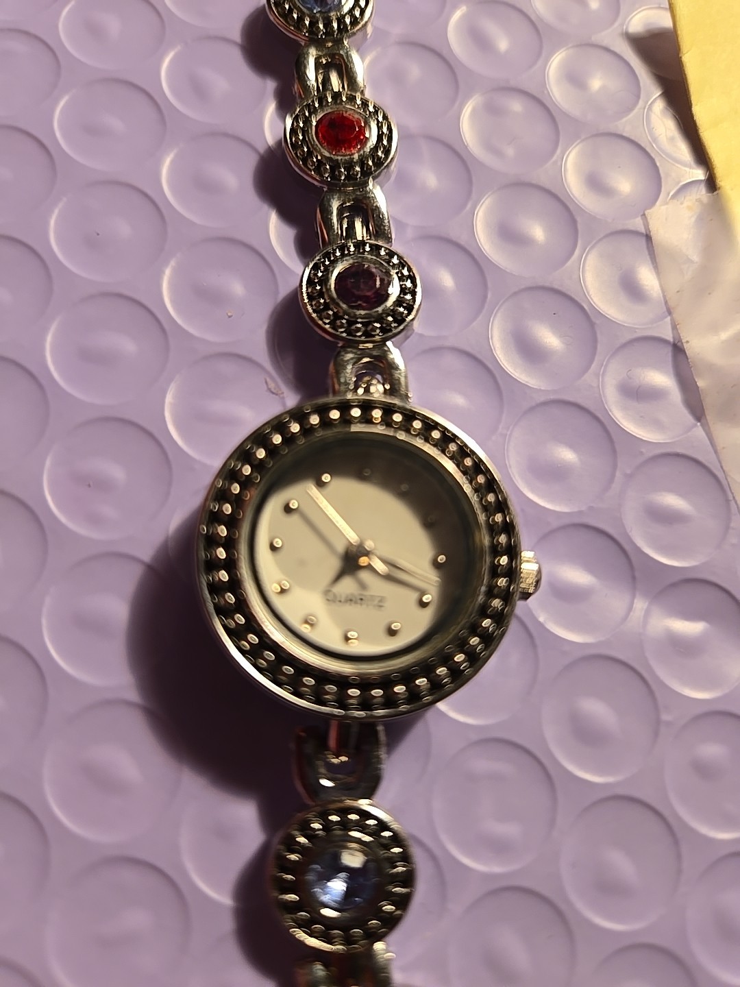 Ladies Quartz Watch Stones Are Purple Red Blue Needs A Battery