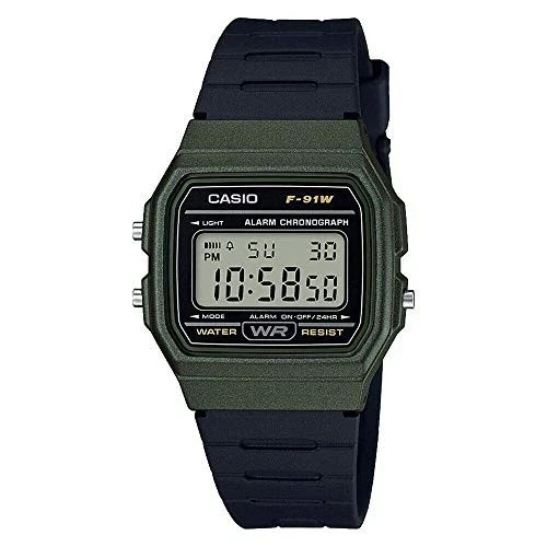 Casio F91WM-3A, 7 Year Battery Chronograph Watch, Black Resin Strap, Alarm, NEW