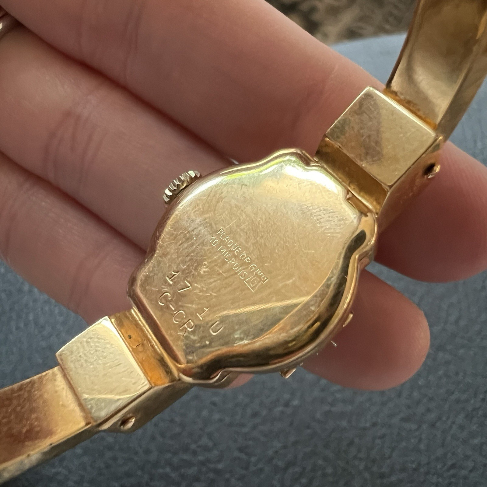 Rare Vintage Bucherer 17 Jewels Flip Watch Gold Plated Enamel And Pearl Detail