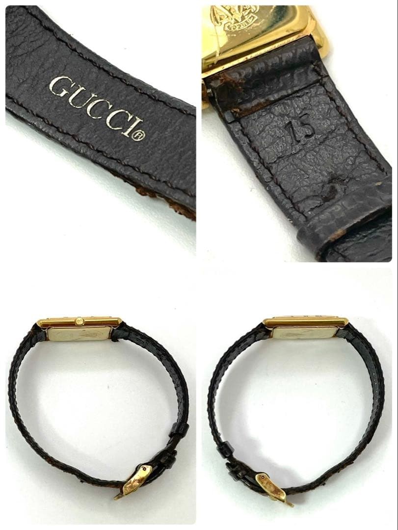 Gucci Square Gold Roman Numeral Quartz Watch Brown Japan New Battery 07896
