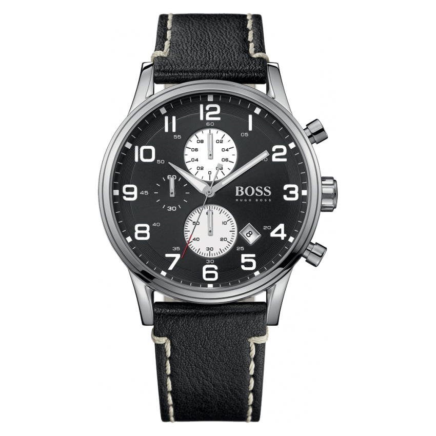 HUGO BOSS Uhr 1512569 Herrenuhr Chronograph Leder Schwarz Armband Analog Datum