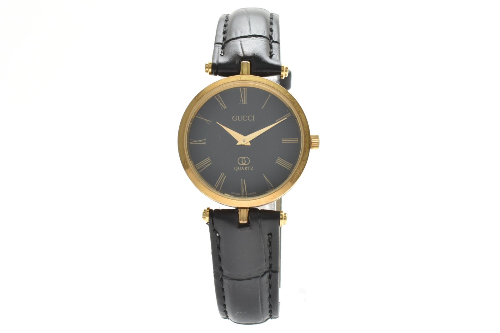[NEAR MINT w/Box] GUCCI 2000M Black Dial Gold Quartz Men’s Watch From JAPAN