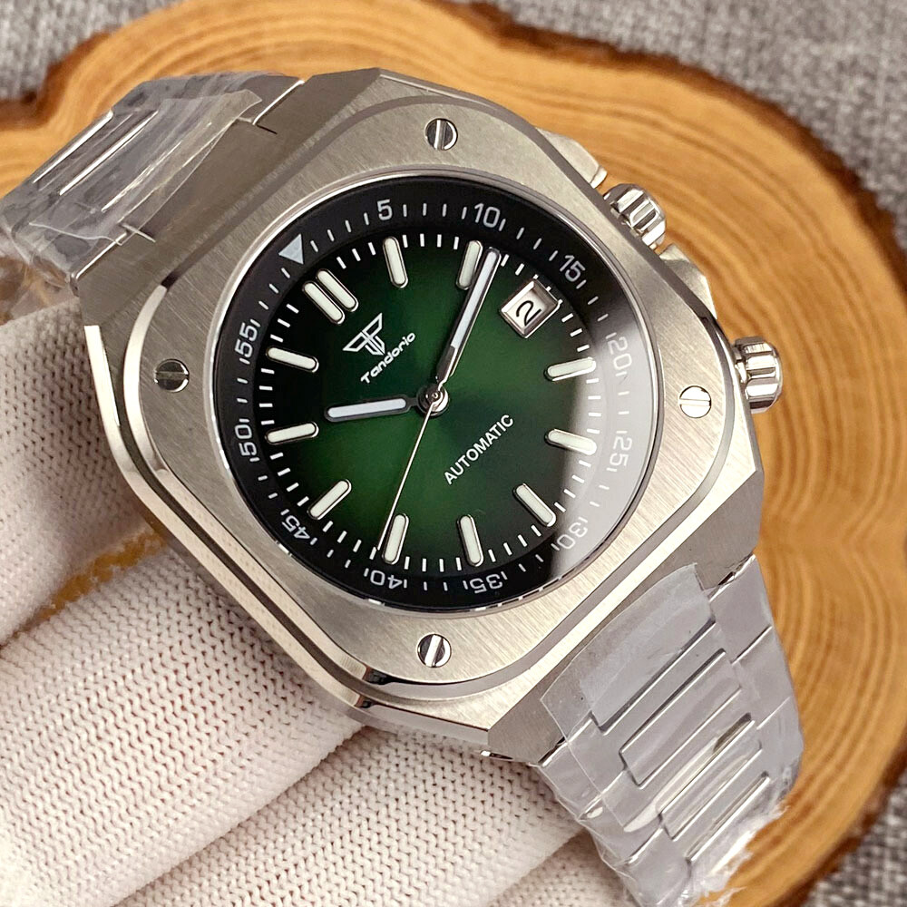 Tandorio New Vintage 42mm White Sunburst Dial Square NH35A GMT Watch for Men