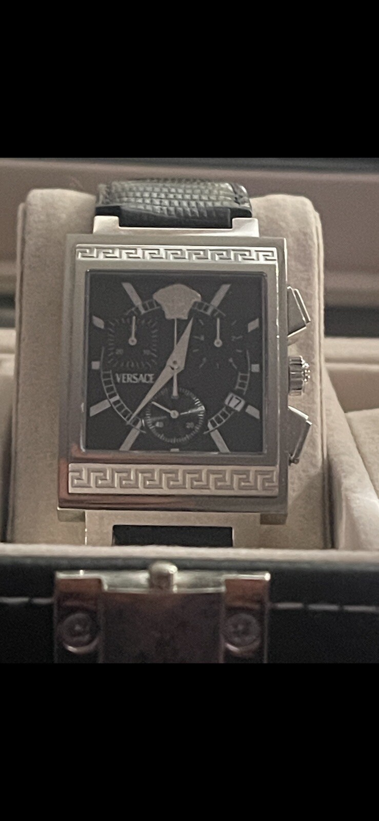Versace Landmark Tank Original Lizzard Band Rare Classic Chronograph Watch