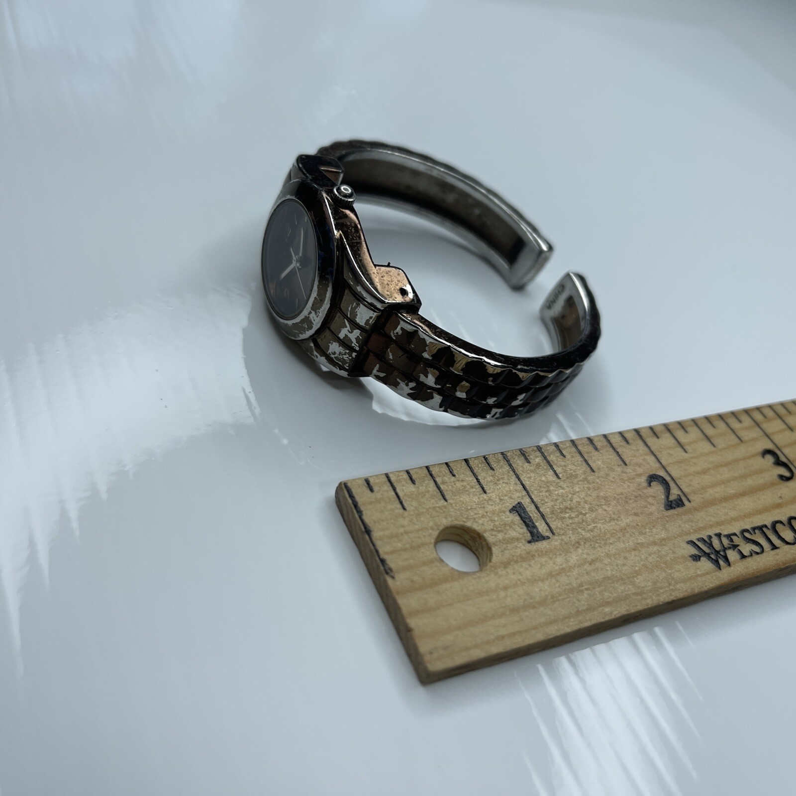 F Vivani K1022 Accutime Japan Brown Cuff Retro Stainless Ladies Watch Works