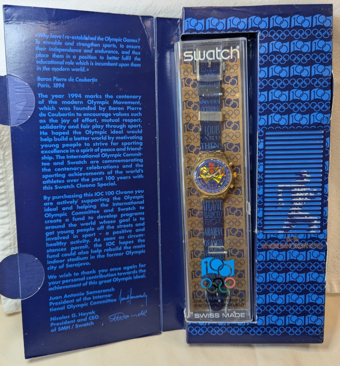 Swatch 1894-1994 One Hundred Years of the Olympic Movement Watch in Box