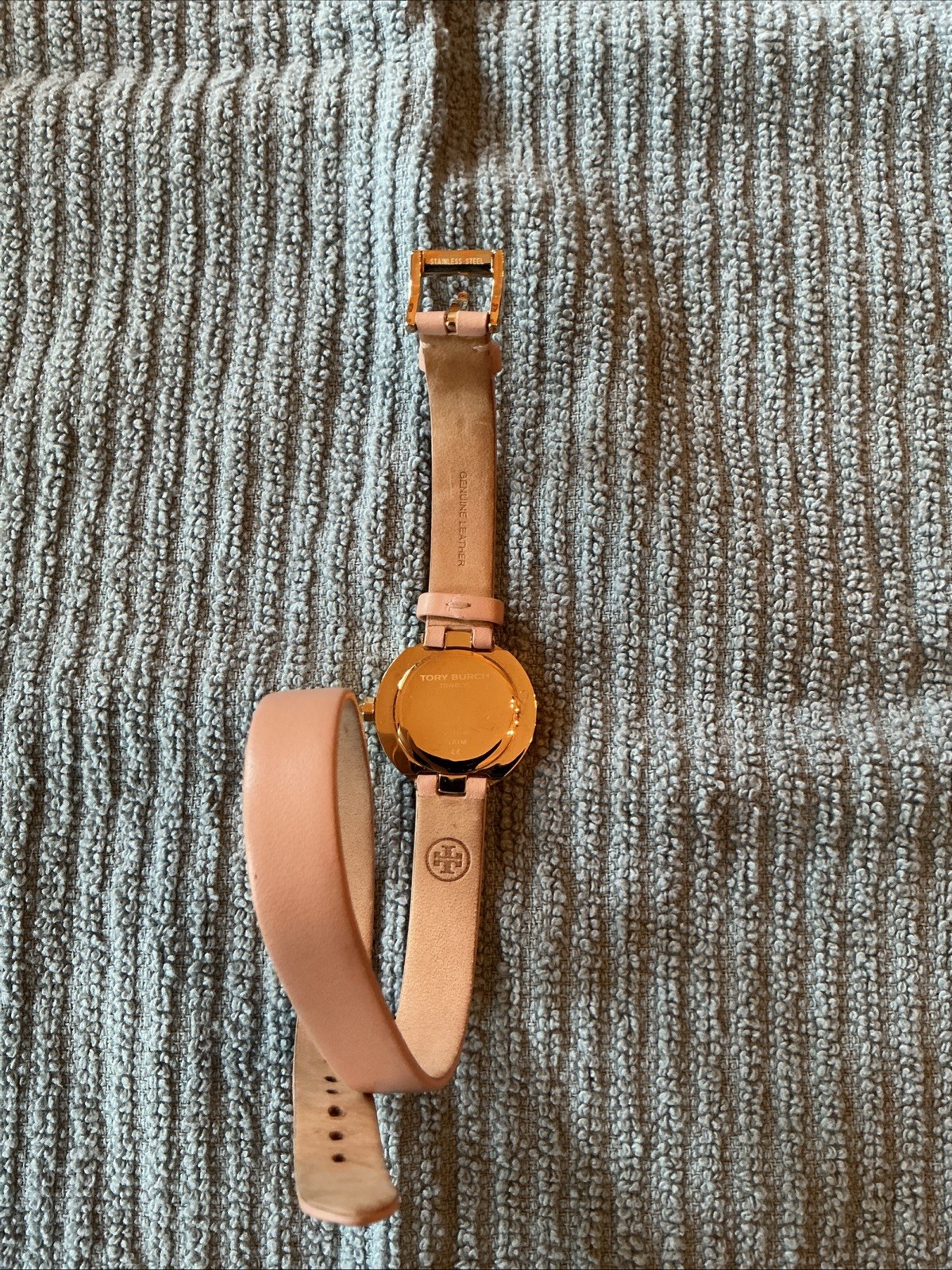 NEW Tory Burch Gold Small Reva Nude Leather Double Wrap Watch TBW4030 Logo